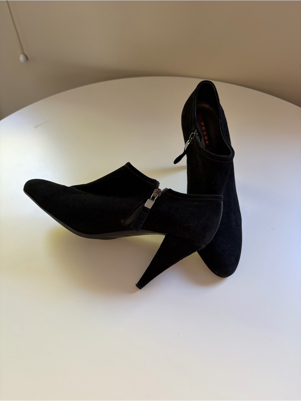 Vintage Prada Black Suede Ankle Boots with Side Zip